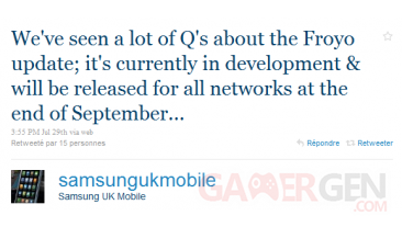 Samsung Galaxy S compte Twitter Android Froyo