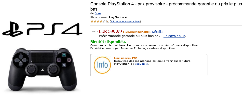 Amazon PS4 précommande
