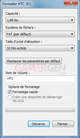 Formattage Menu formattage
