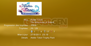 Atelier Totori The Adventurer of Arland - Trophées LISTE -  1