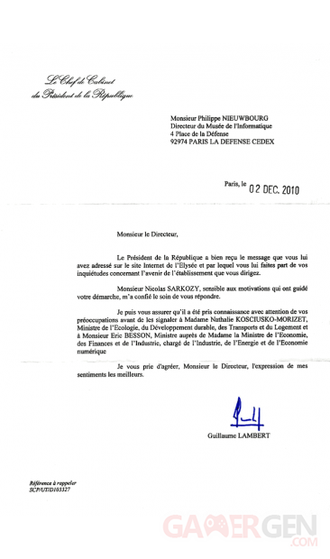 mus&eacute;e jeux video_lettre_sarkozy