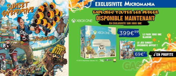 Xbox One blanche 500 Go + Sunset Overdrive   Prix Micromania 399,99 €