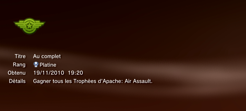 APACHE AIR ASSAULT trophees PS3 PLATINE  1