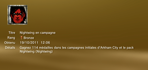 Batman Arkham City NIGHTWING DLC trophées BRONZE 2