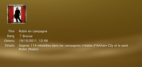 Batman Arkham City ROBIN DLC trophées BRONZE 2