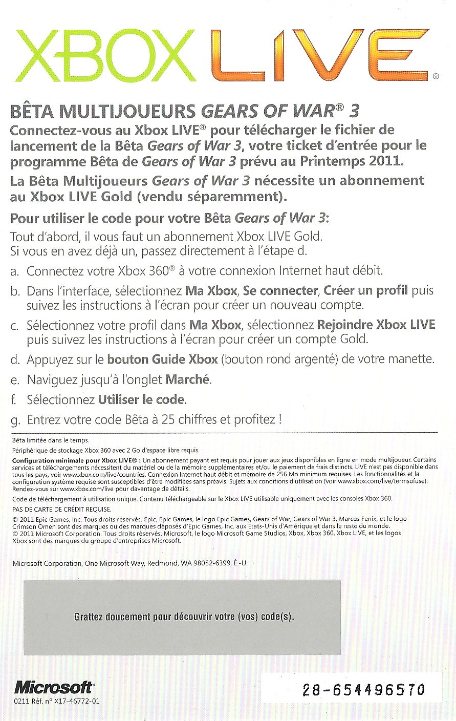 code gears of war 3 beta back