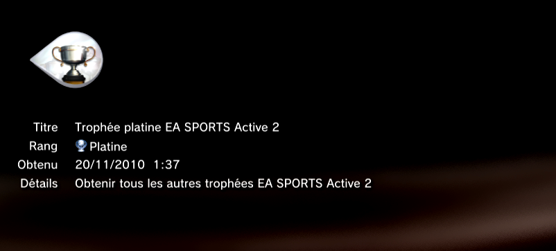 EA Sports Active 2 PS3 trophees PLATINE  1