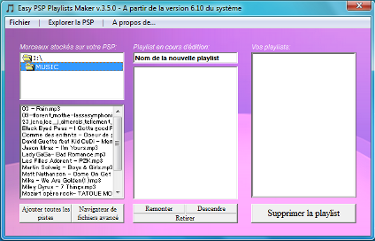 Easy PSP Playlists Maker interface