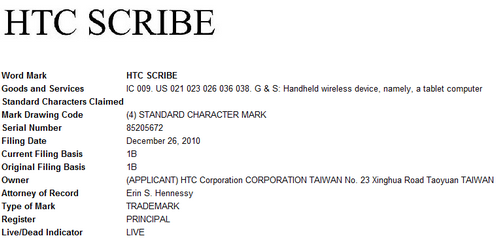 htc scribe tradmark