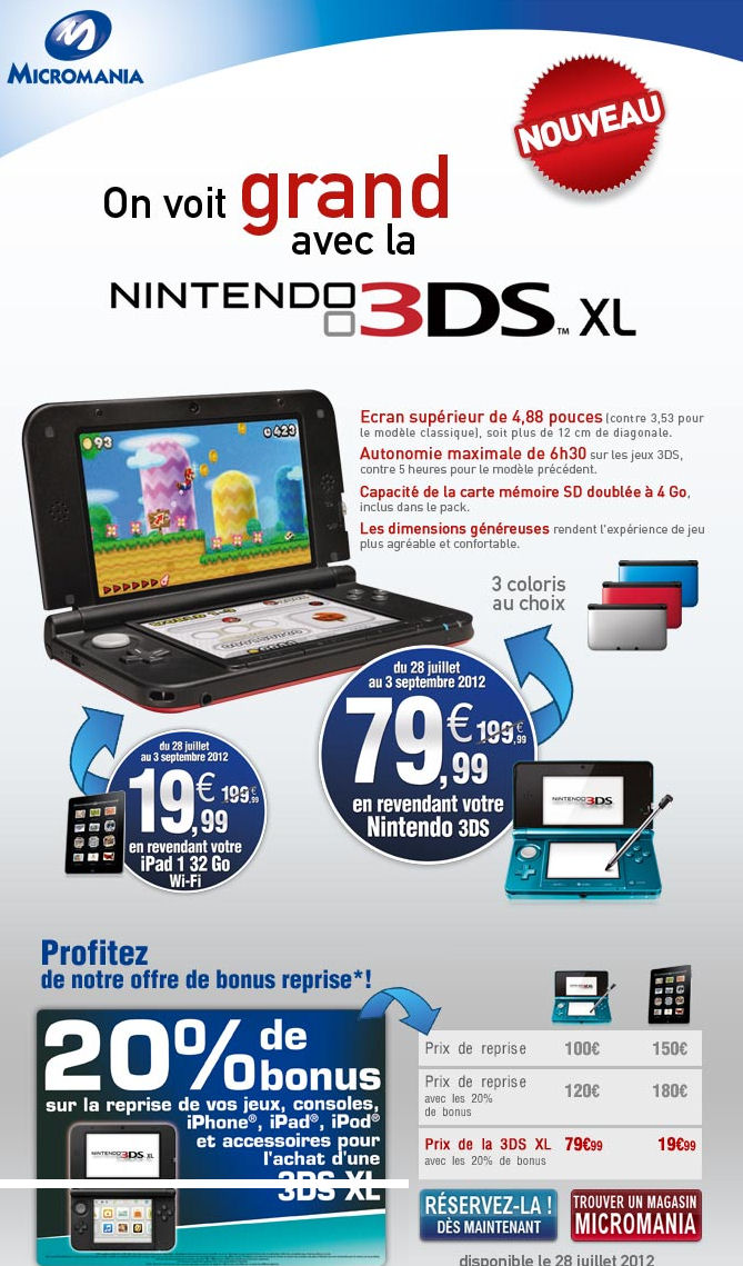Reprise micromania nintendo 3ds ipad 17.07.2012