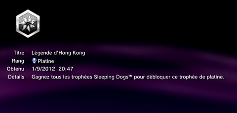 Sleeping Dogs - Trophées - PLATINE -  1
