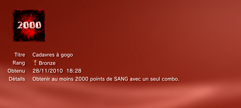 SplatterHouse Trophees PS3 BRONZE       25