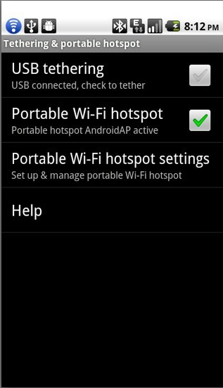 USB tethering