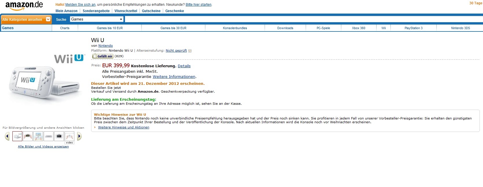 Wii U Amazon allemand
